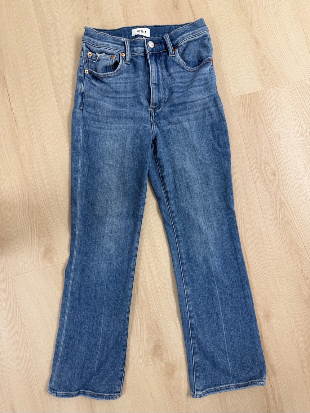 pistola Midwash Cropped Flare Jeans in Blue